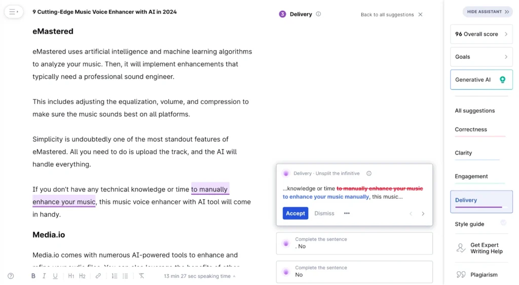 grammarly premium checking delivery