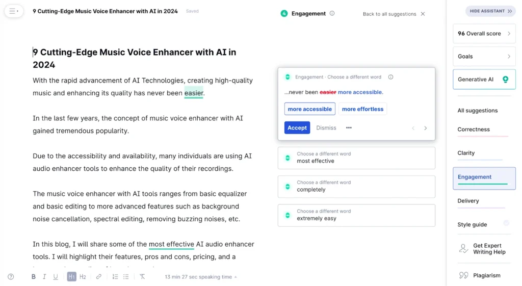 grammarly premium checking engagement
