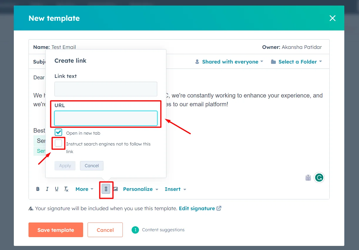 Boost your Email Campaigns with HubSpot Email Template Builder 5 insert-link-in-email-body