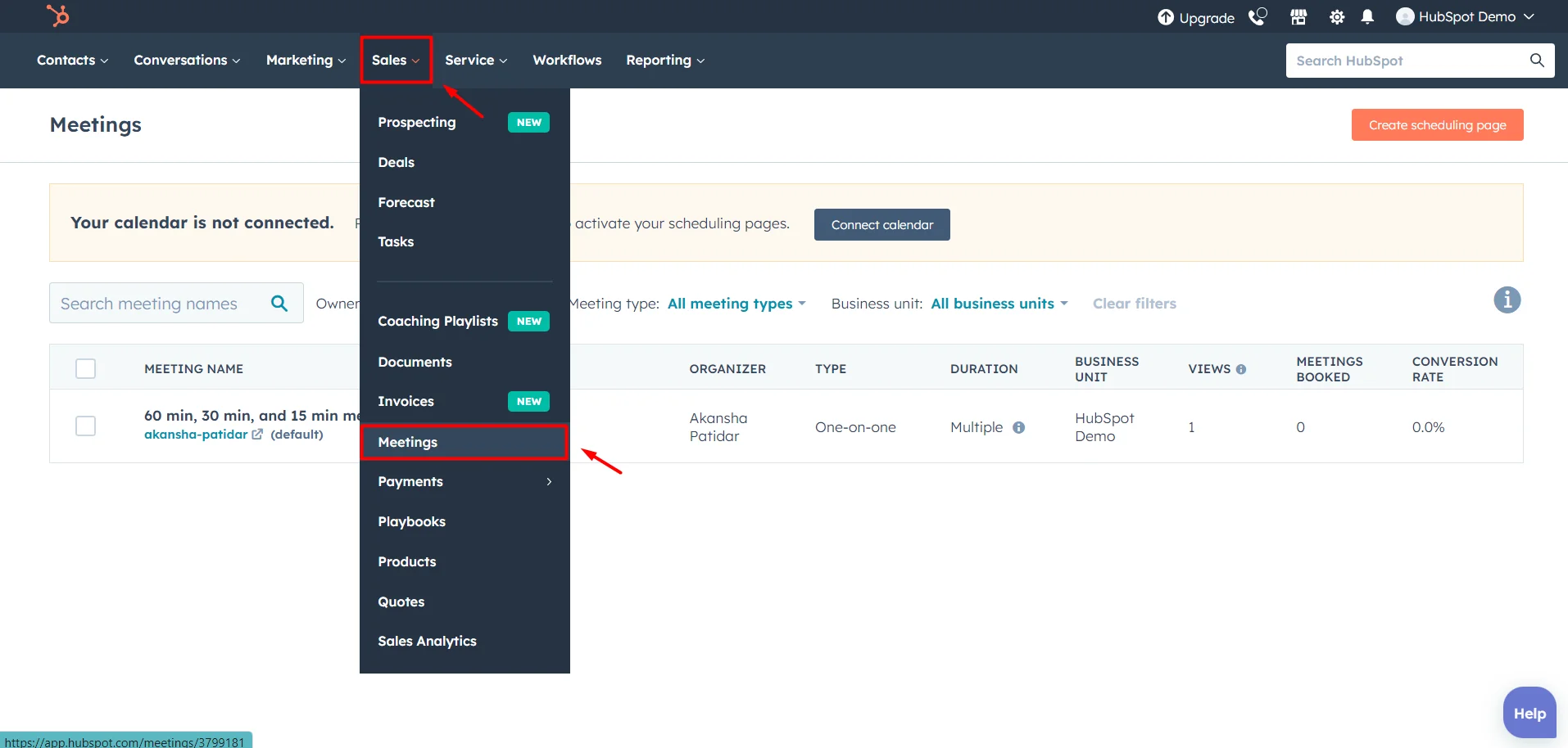 How to Book Sales Meetings with Best & Free HubSpot Meeting Scheduler? 2 navigate-to-meetings