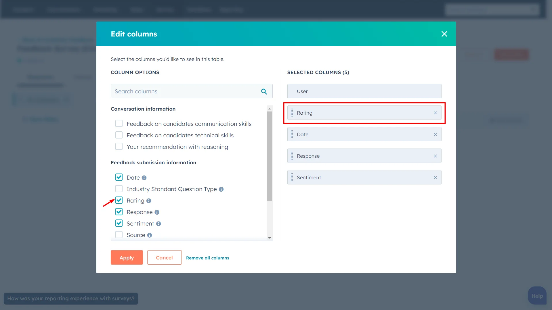 HubSpot Customer Feedback Survey Tool: Get Insights & Boost Conversion 13 responses-tab-edit-columns