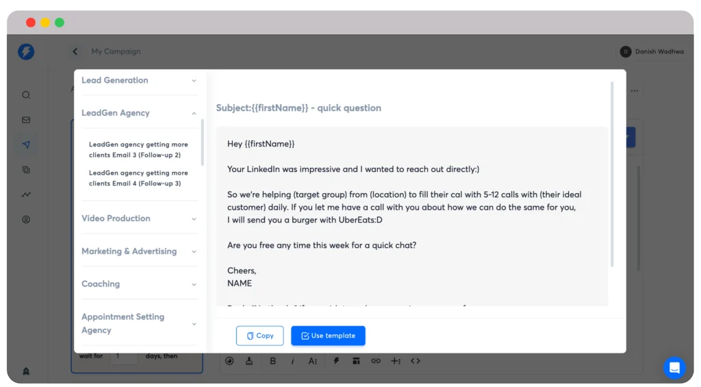 templates in Instantly.ai