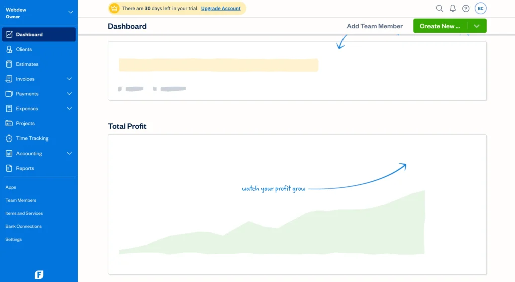 FreshBooks dashboard