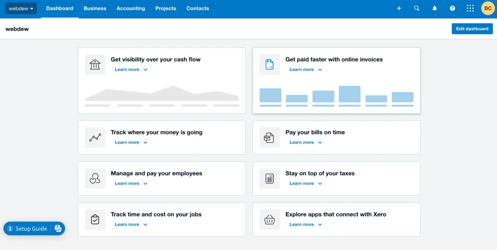 Xero dashboard