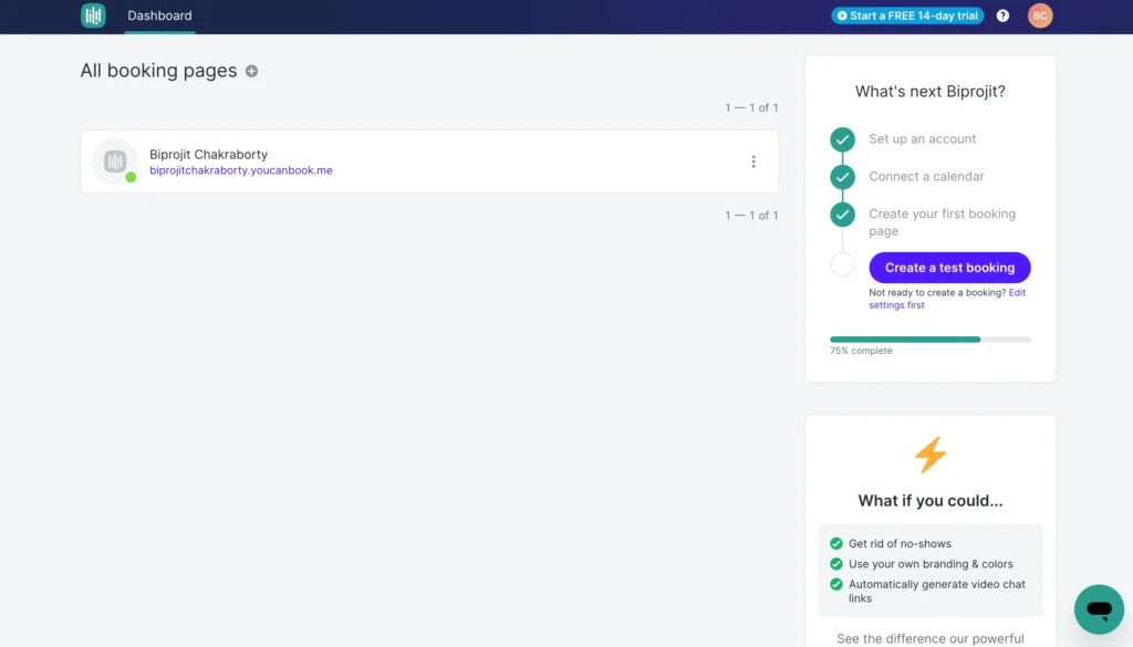 YouCanBookMe dashboard