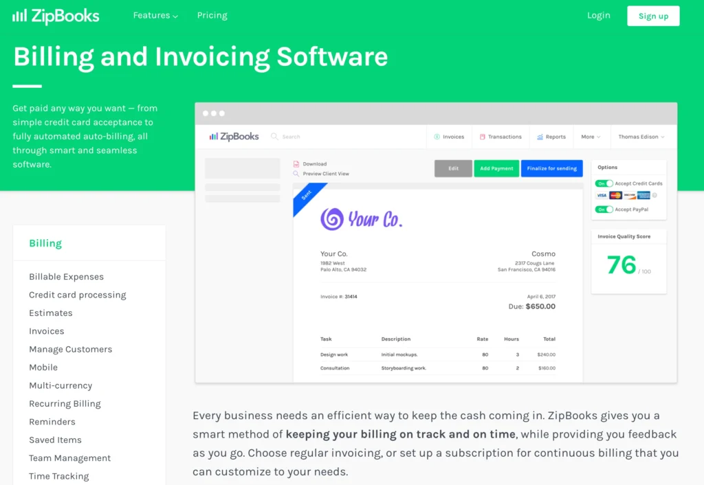 ZipBooks invoice