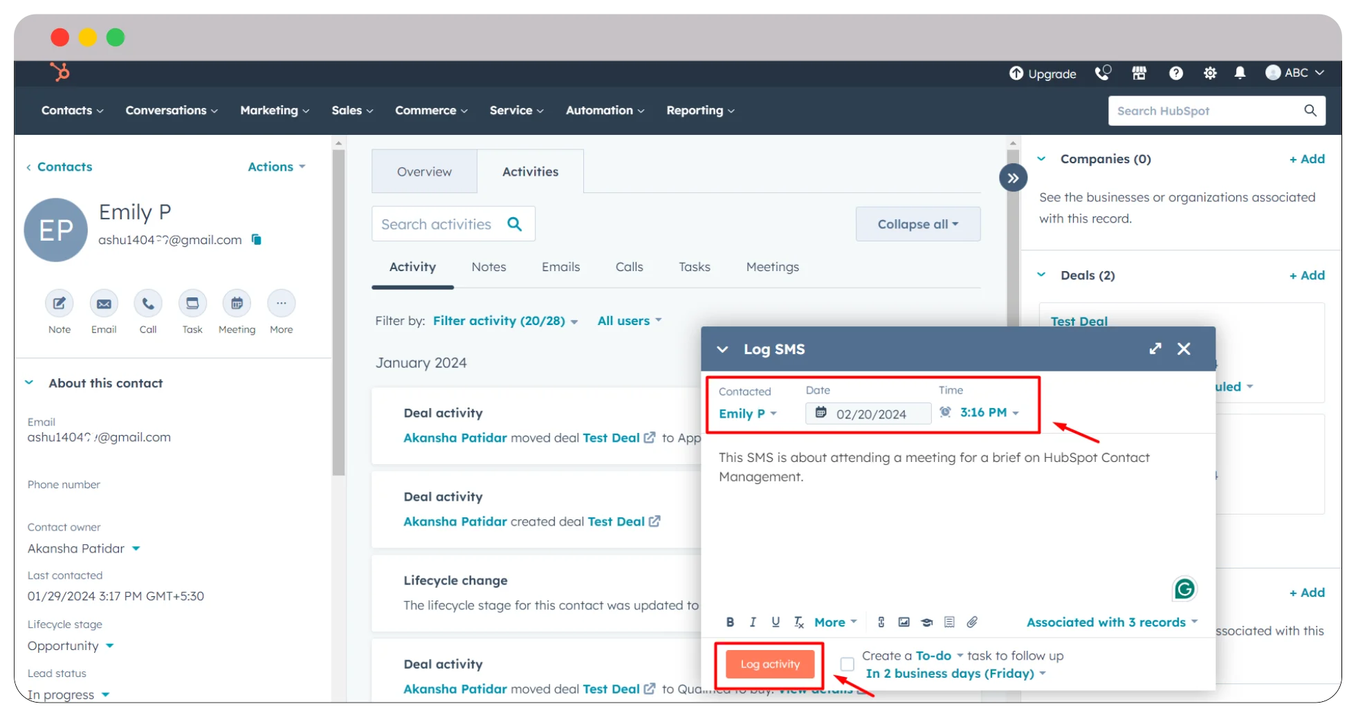 create-sms-and-log-activity