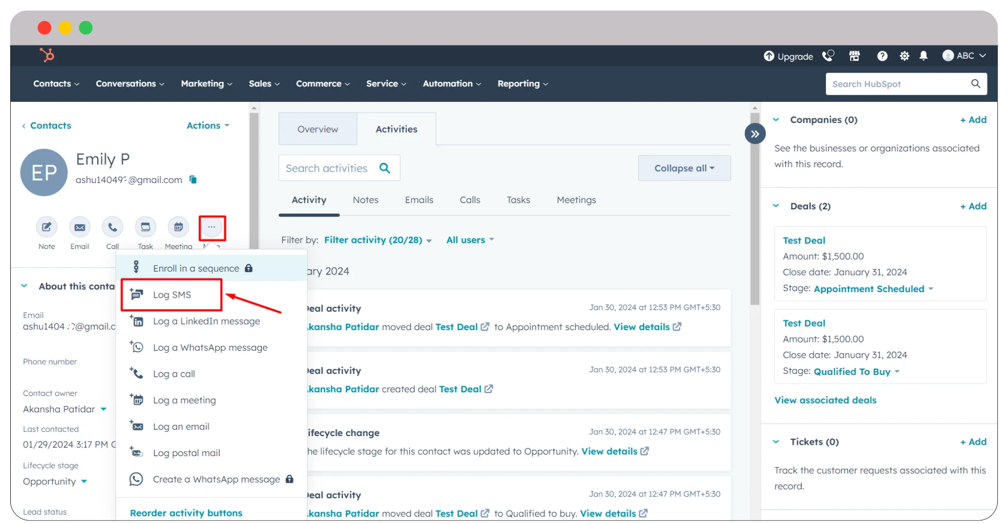 log-sms-hubspot-contact-management