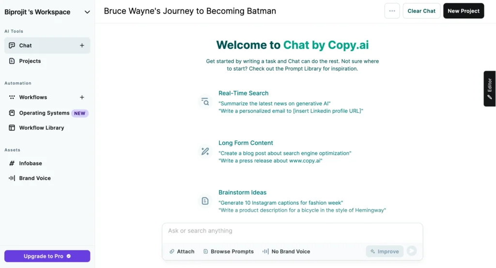 Top 12 Free AI Tools for Affiliate Marketing in 2024 3 Copy AI dashboard
