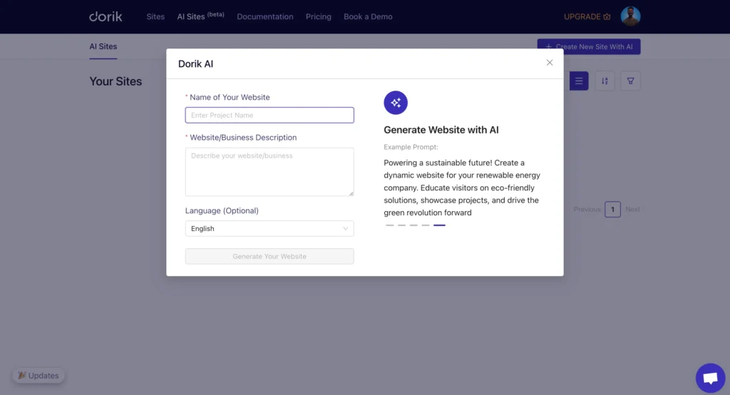 Top 12 Free AI Tools for Affiliate Marketing in 2024 18 Dorik AI dashboard