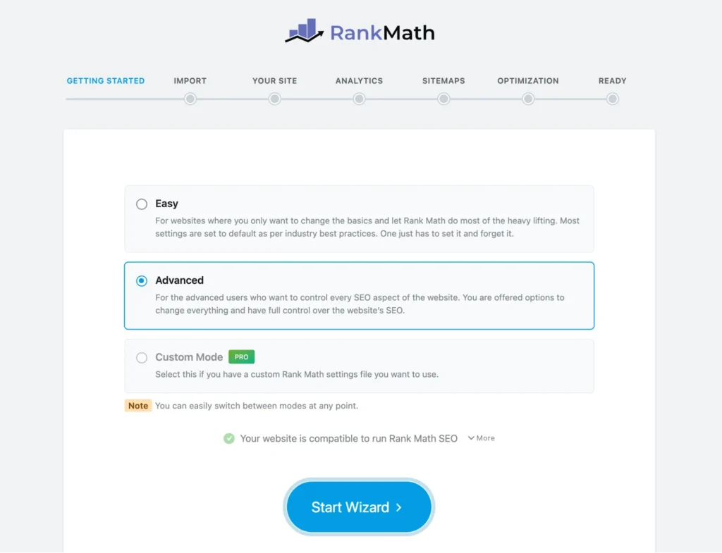 Rank Math setup wizard