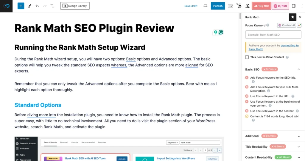 Rank math content analysis