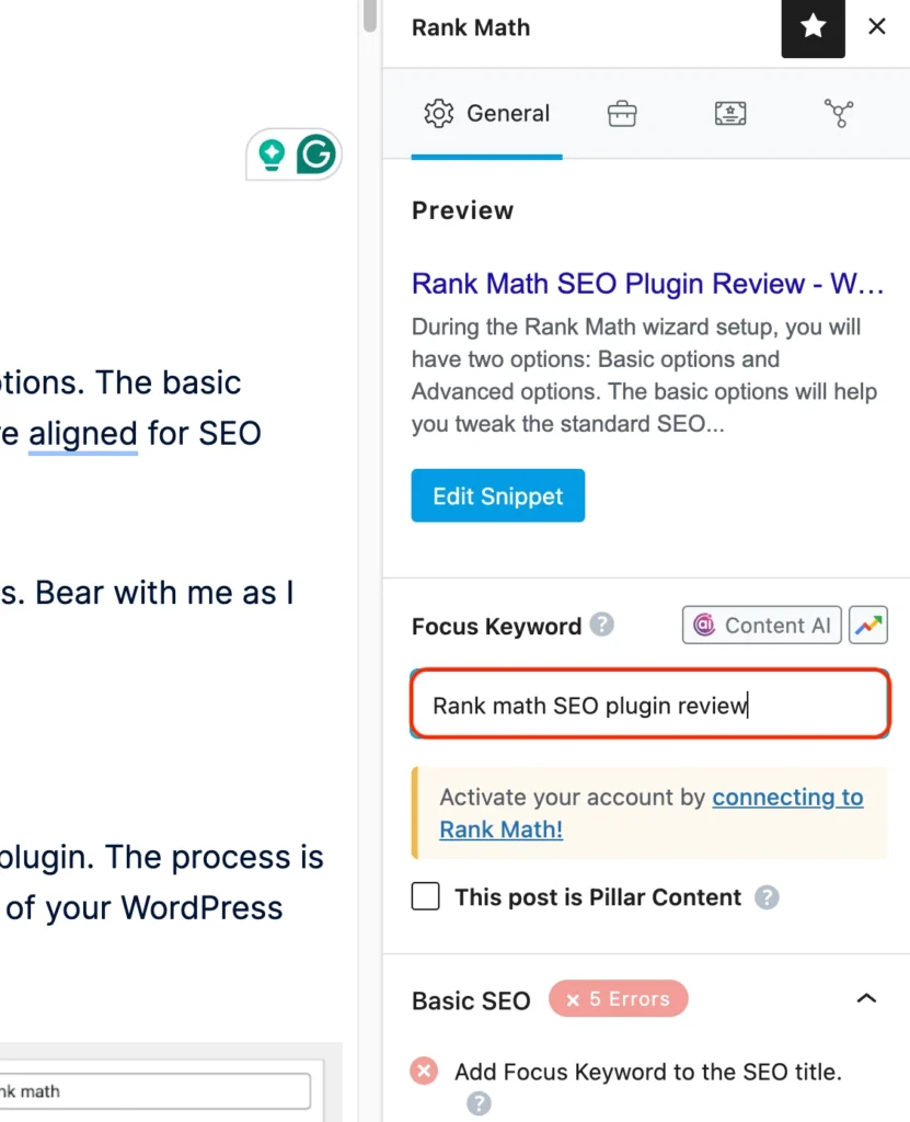 Rank math focus keyword