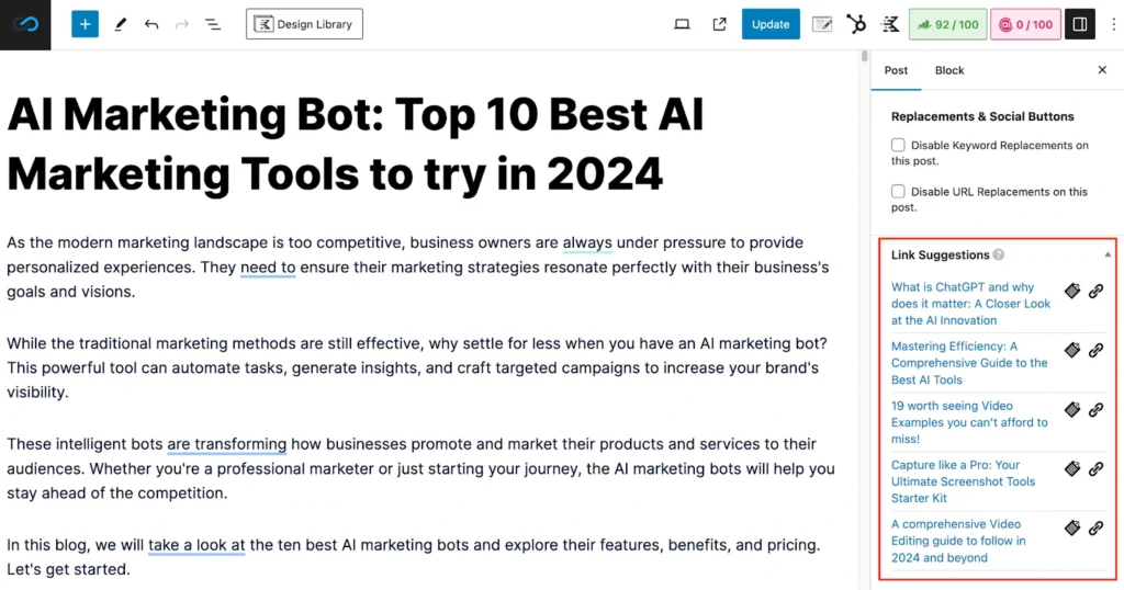 Rank math link suggestions