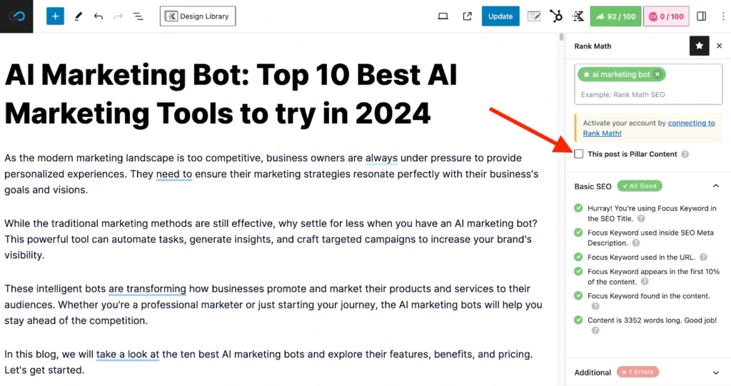 Rank math pillar content