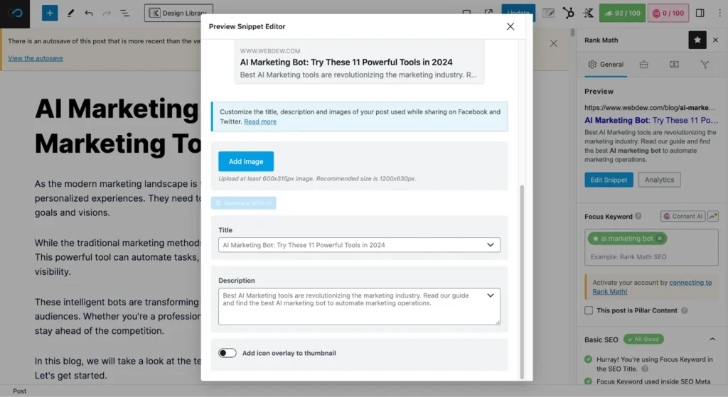 Rank math social snippet