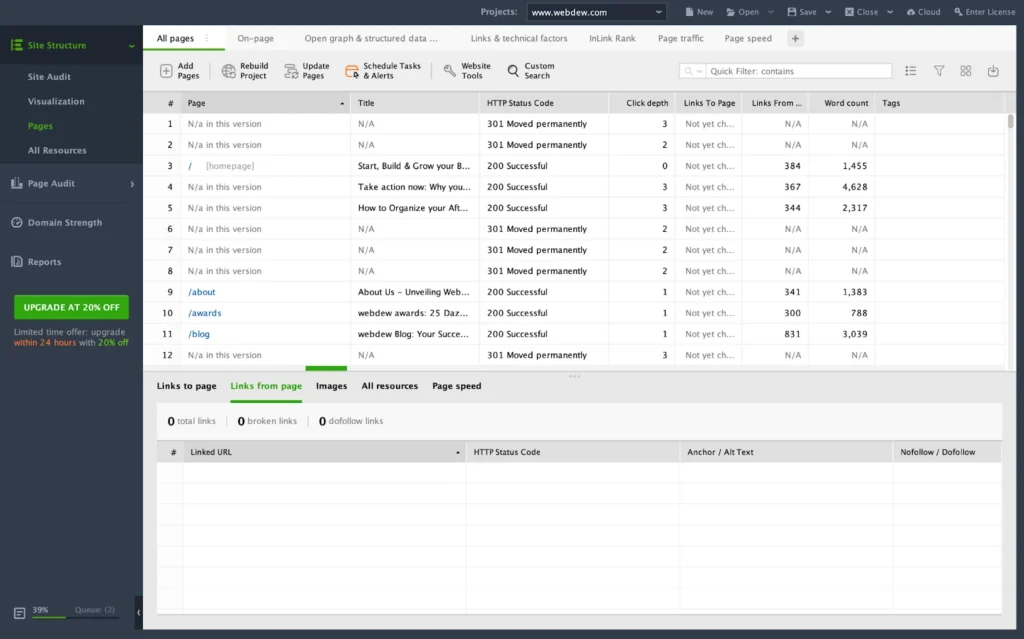 Website auditor site structure