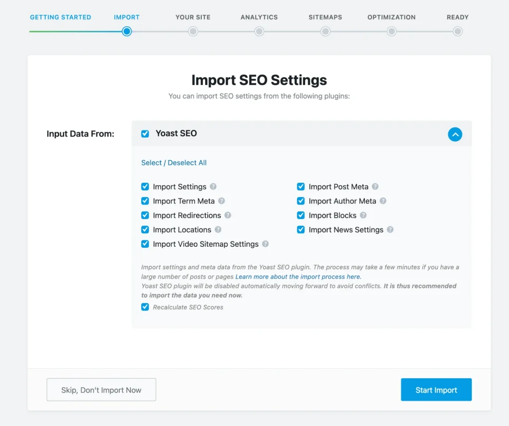 importing SEO settings