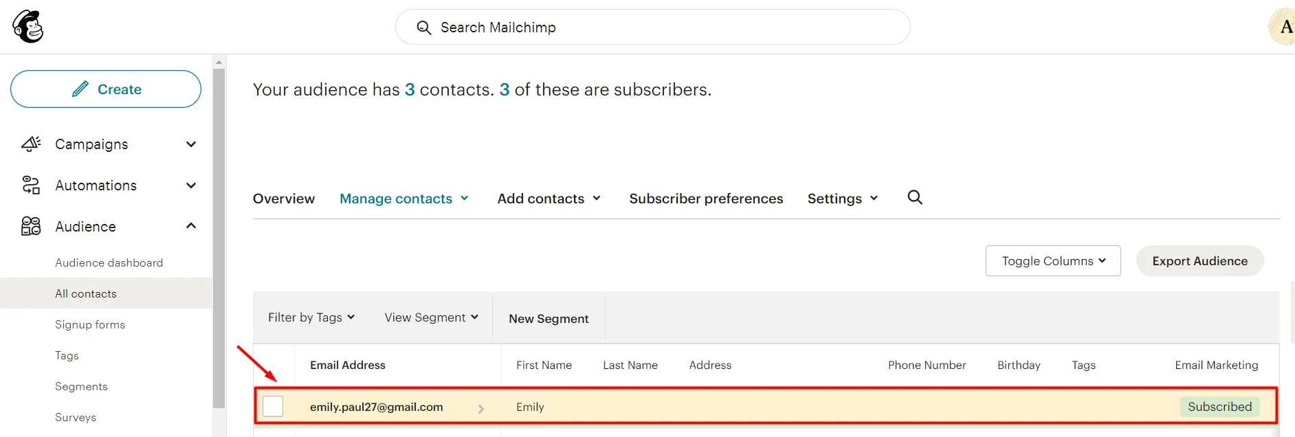 Boost your Email Marketing Strategy with HubSpot Mailchimp Integration 6 new-subscriber-contact-in-mailchimp