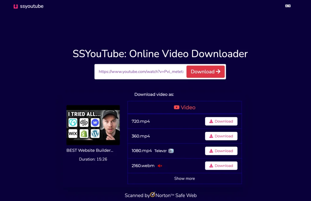 SSYouTube dashboard