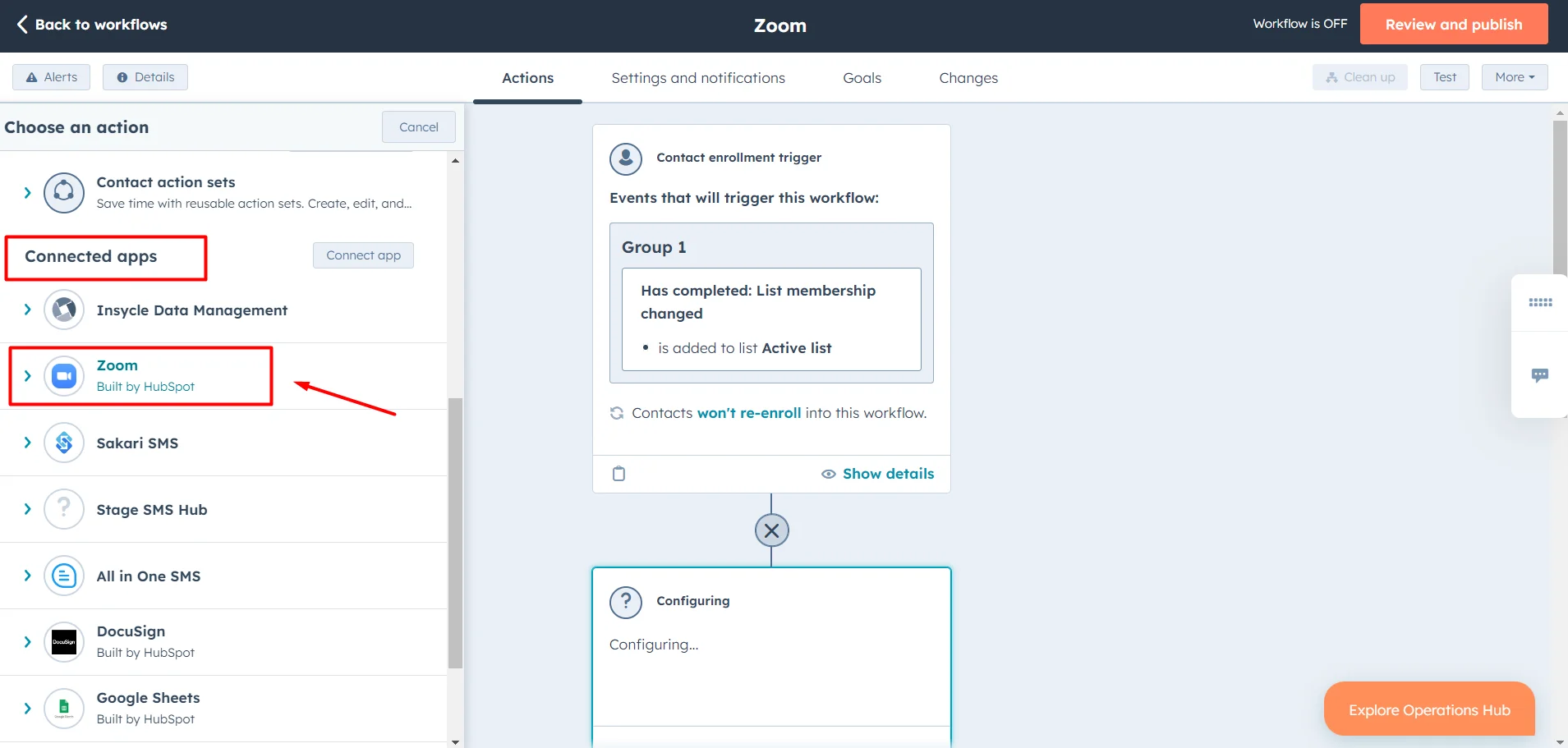 select-zoom-in-workflow-hubspot-zoom-integration
