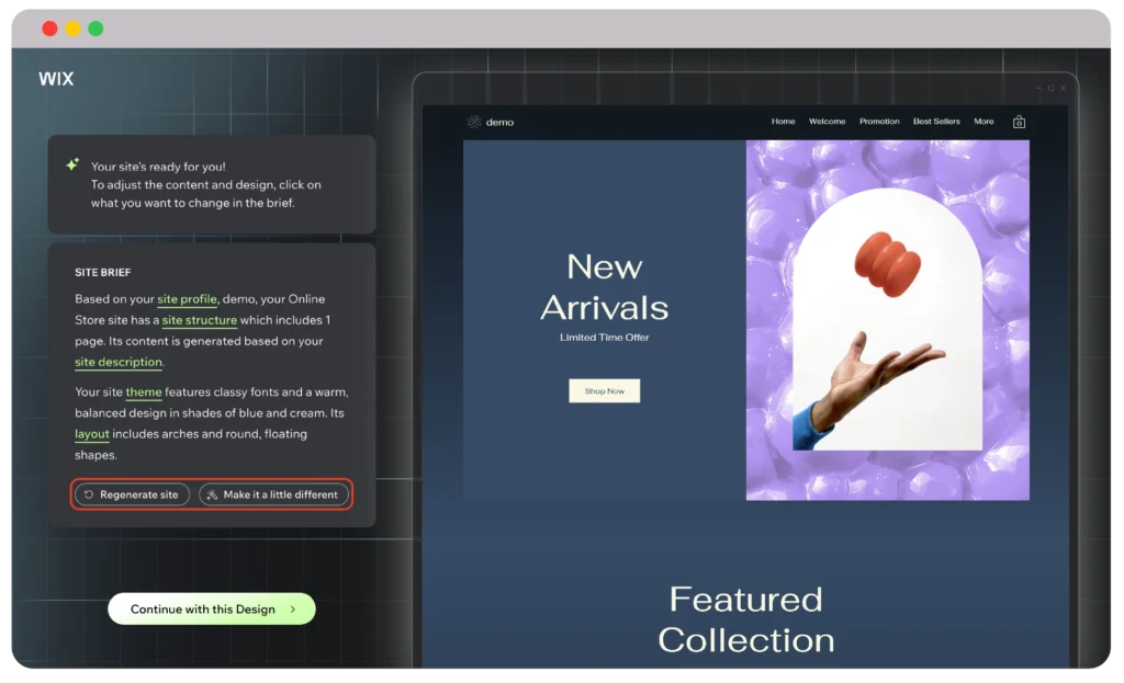 Wix AI site design 1
