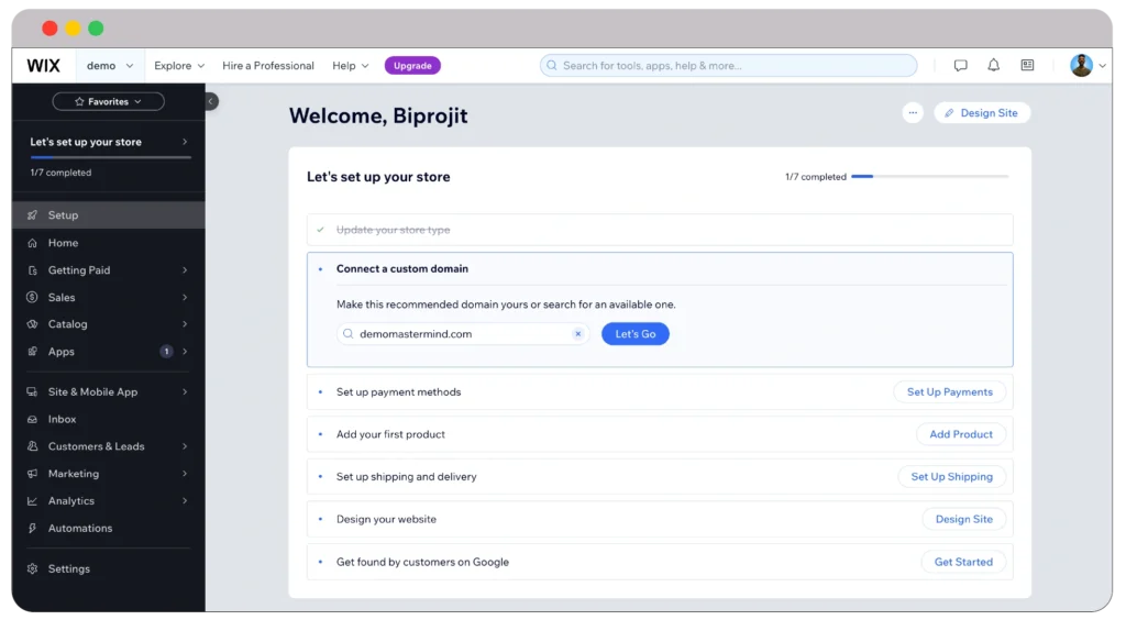 Wix dashboard without ADI