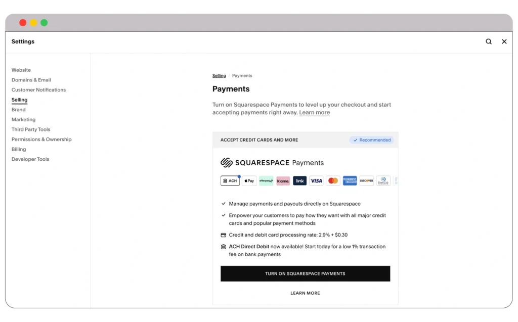 Squarespace payments