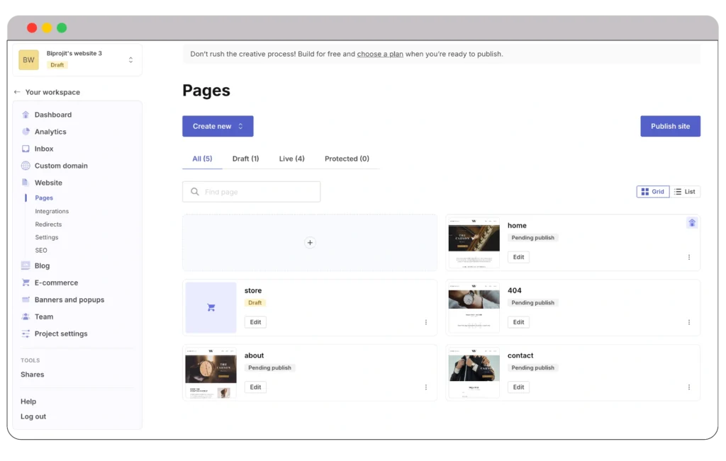pagecloud website builder review Dashboard