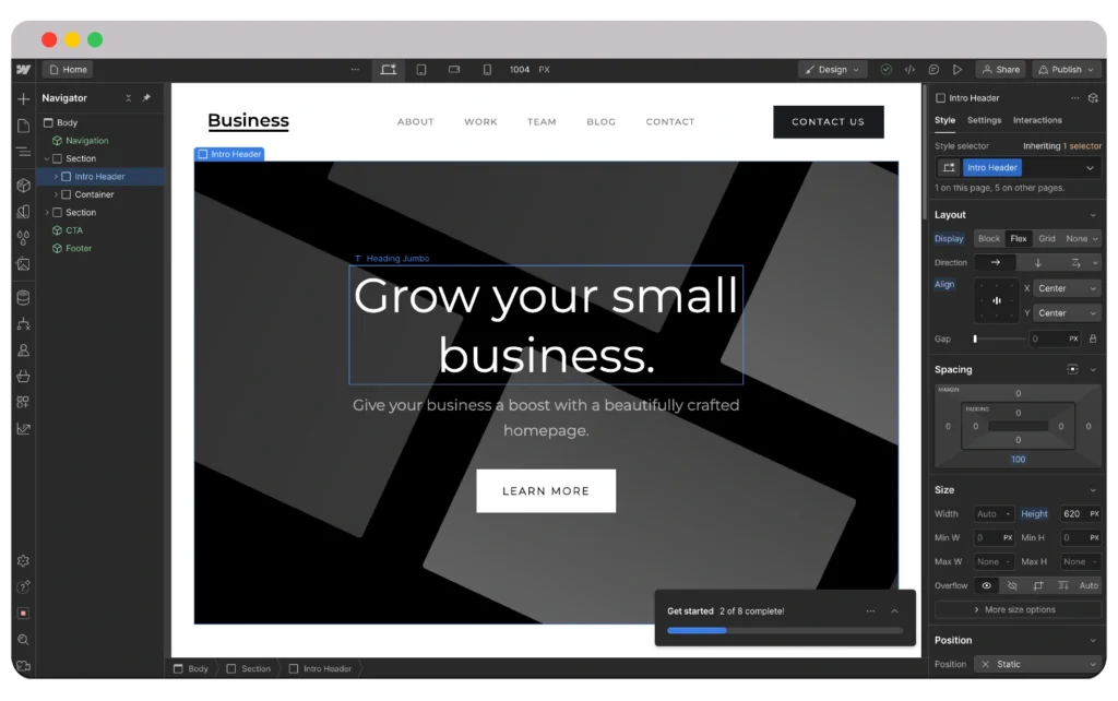 webflow review Visual editor